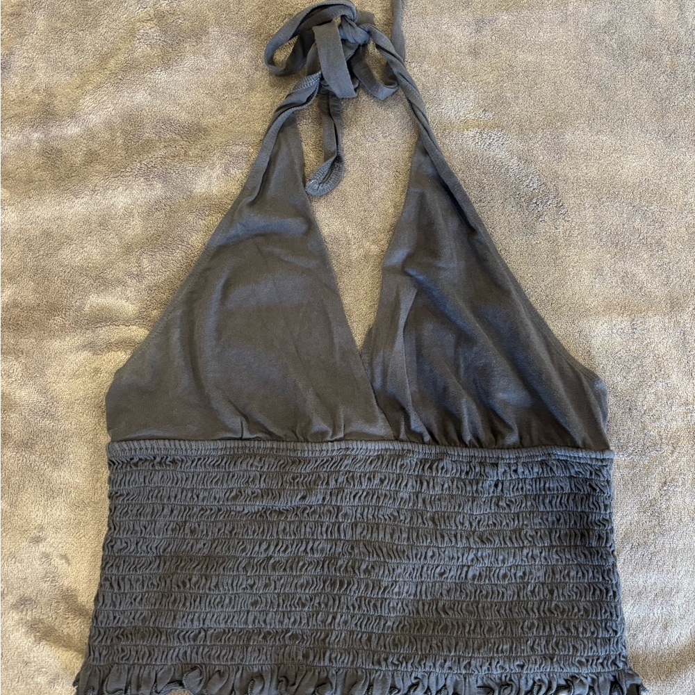 American Eagle Gray Halter Top with Smocked Waist